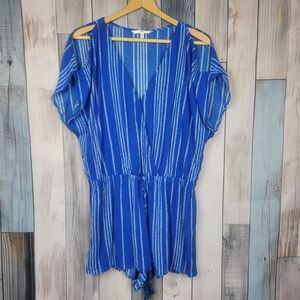 Hawaiian Tropic Blue Striped Romper Beach Cover Up Size Large